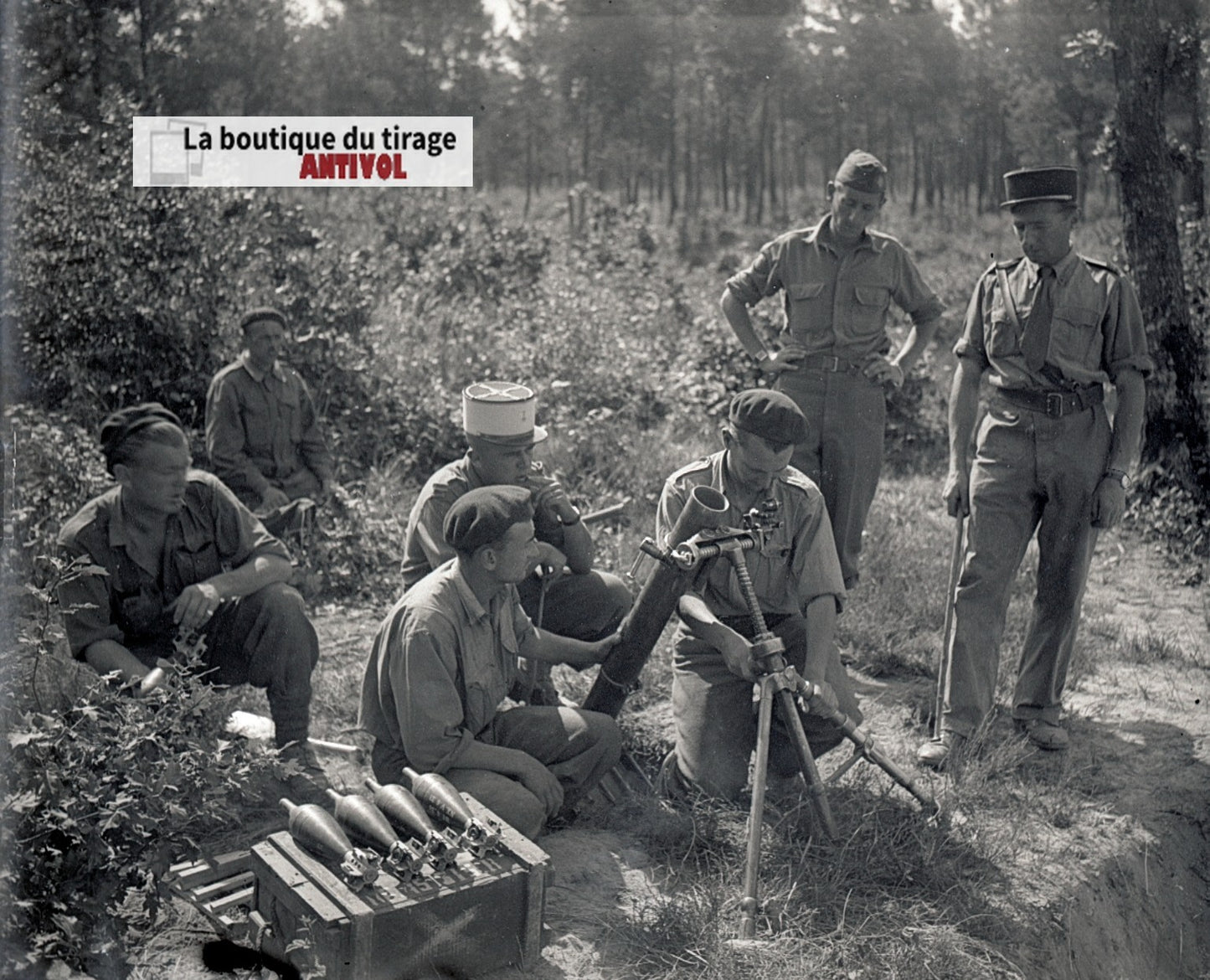 Camp du Ruchard, tir mortier, plaque verre, photo ancienne, négatif N&B 6x13 cm