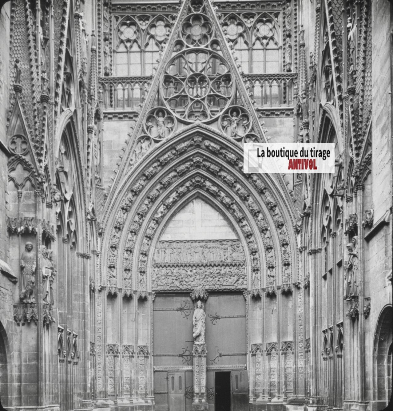 Cathédrale Notre-Dame de Rouen, photo ancienne plaque verre, positif 8,5x10 cm