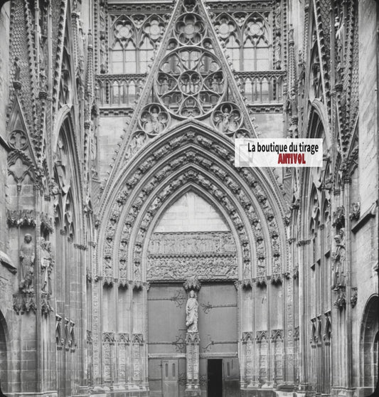 Cathédrale Notre-Dame de Rouen, photo ancienne plaque verre, positif 8,5x10 cm