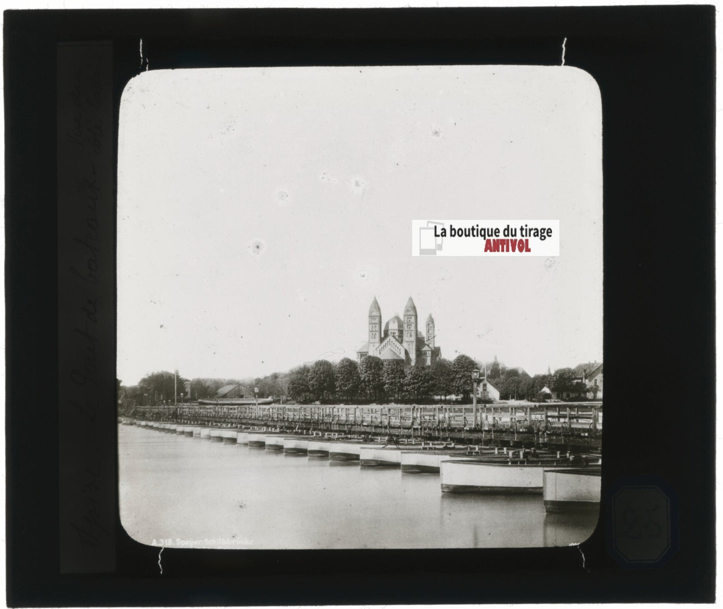 Cathédrale de Spire, bateaux, Allemagne, photo plaque verre, positif 8,5x10 cm