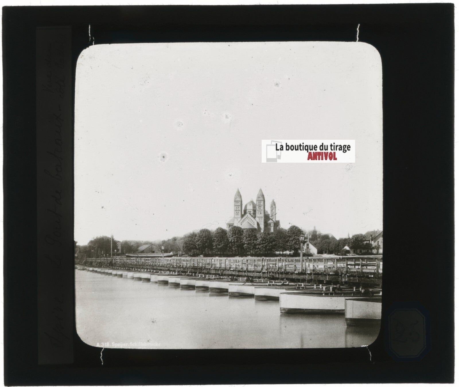 Cathédrale de Spire, bateaux, Allemagne, photo plaque verre, positif 8,5x10 cm