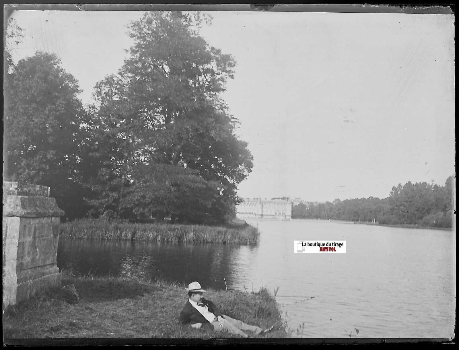 Château de Rambouillet, parc, Plaque verre photo, négatif noir & blanc 9x12 cm