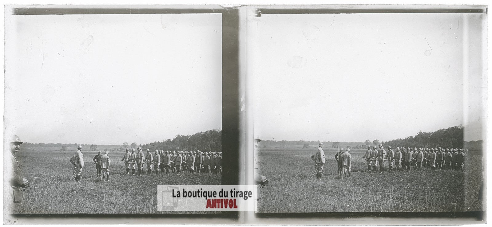 Soldats, troupe, guerre WW1, plaque verre photo ancienne stéréo 6x13 cm