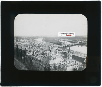 Chinon, pont sur la Vienne, photo plaque verre, noir & blanc, positif 8,5x10 cm