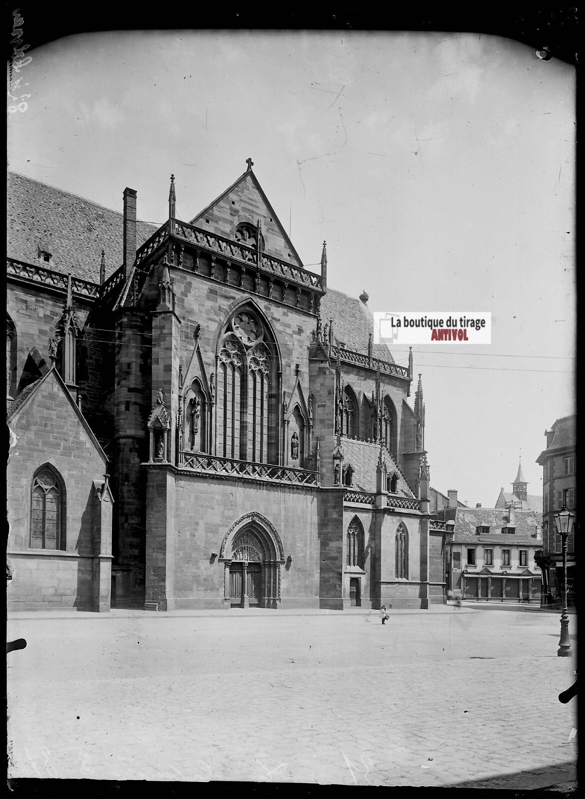Plaque verre photo ancienne négatif noir et blanc 13x18 cm Colmar cathédrale