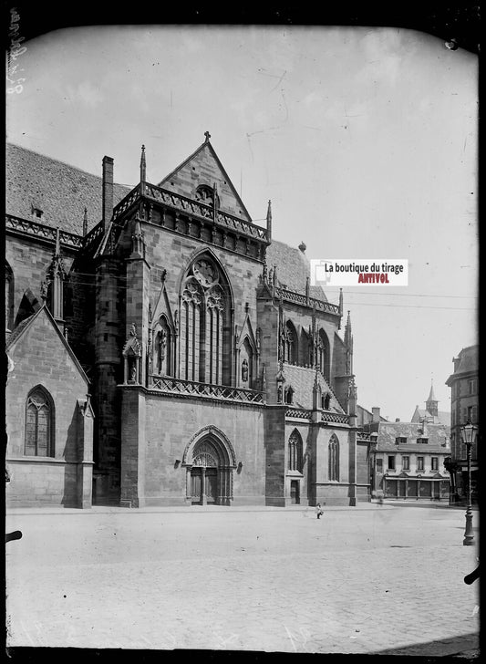 Plaque verre photo ancienne négatif noir et blanc 13x18 cm Colmar cathédrale