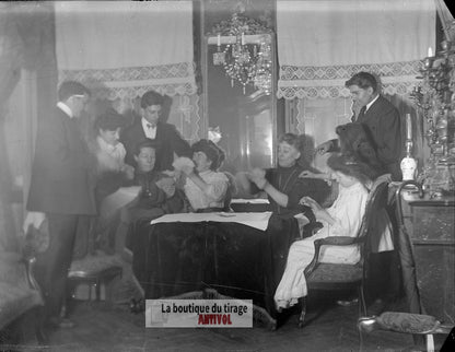 Portrait de groupe, Versailles, plaque verre, photo ancienne, négatif 9x12 cm