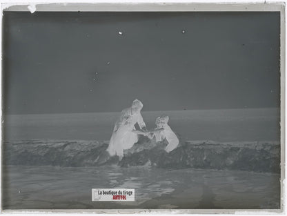 Berck-sur-Mer, bains de mer, plaque de verre photo ancienne, négatif 9x12 cm