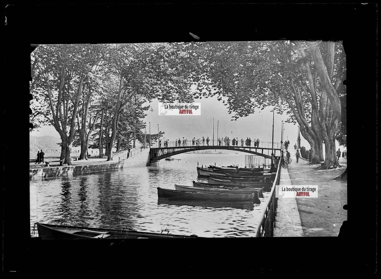 Plaque de verre photo négatif noir et blanc 13x18 cm Annecy pont Amours CPA