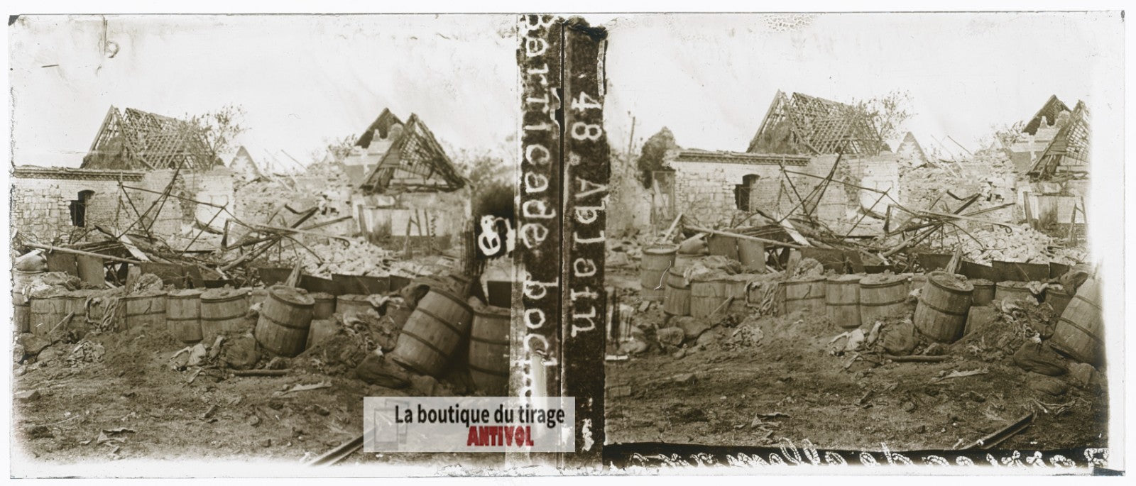 Ablain-Saint-Nazaire guerre WW1, plaque verre stéréo, photo ancienne 4,5x10,7 cm