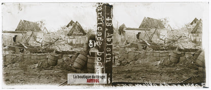 Ablain-Saint-Nazaire guerre WW1, plaque verre stéréo, photo ancienne 4,5x10,7 cm