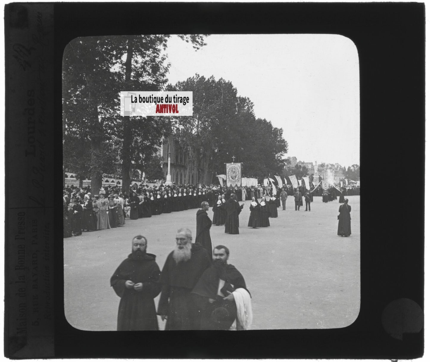 Lourdes, photo ancienne plaque verre, noir et blanc, positif 8,5x10 cm