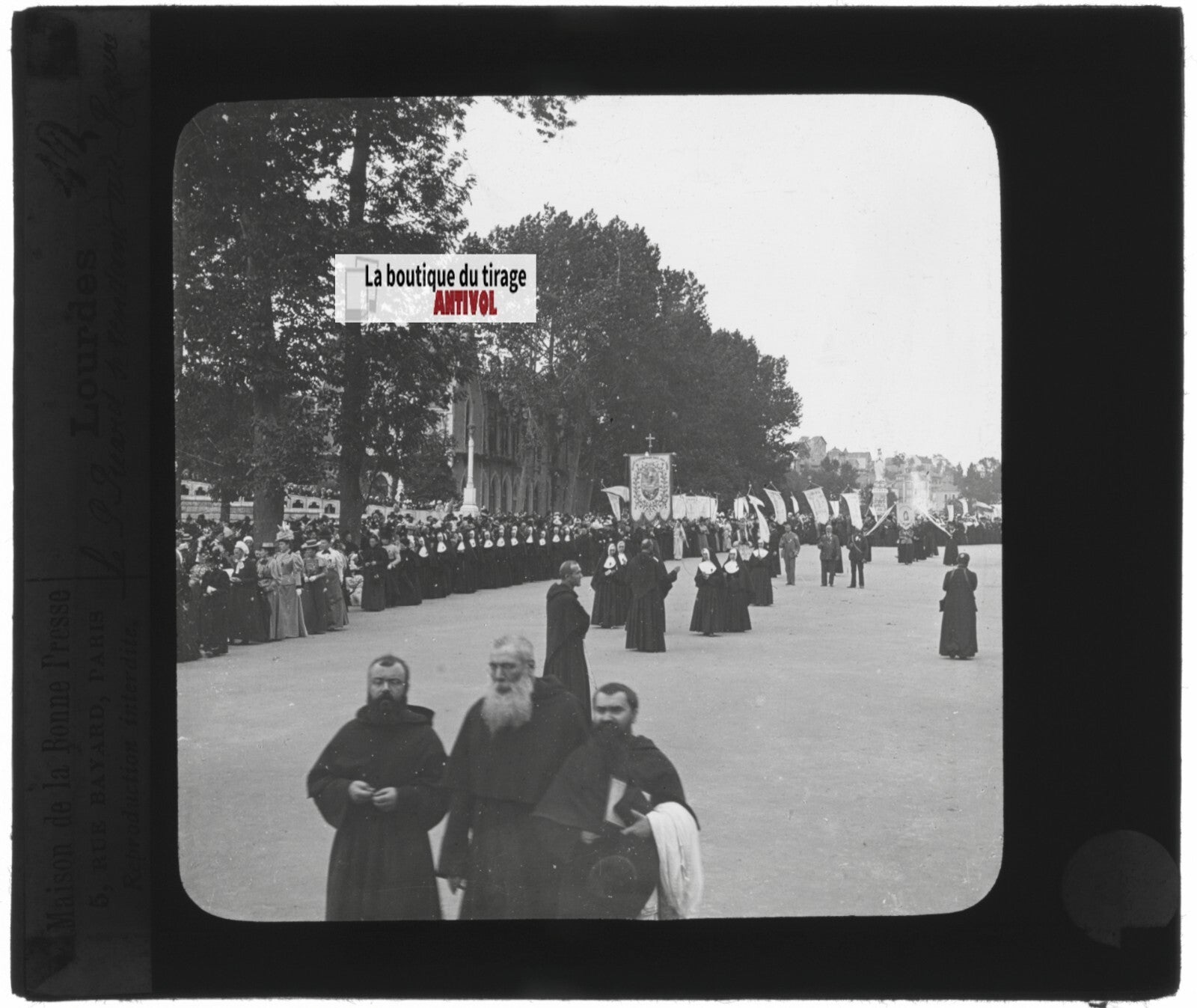 Lourdes, photo ancienne plaque verre, noir et blanc, positif 8,5x10 cm