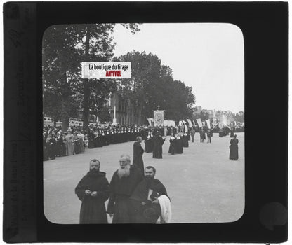 Lourdes, photo ancienne plaque verre, noir et blanc, positif 8,5x10 cm