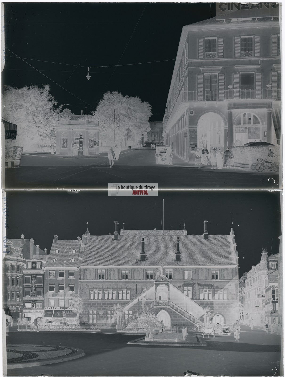 Mulhouse, voiture, tramway, photos plaque de verre, lot de 5 négatifs 10x15 cm