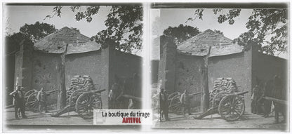 Artillerie française, canons WW1, plaque verre photo ancienne stéréo 6x13 cm