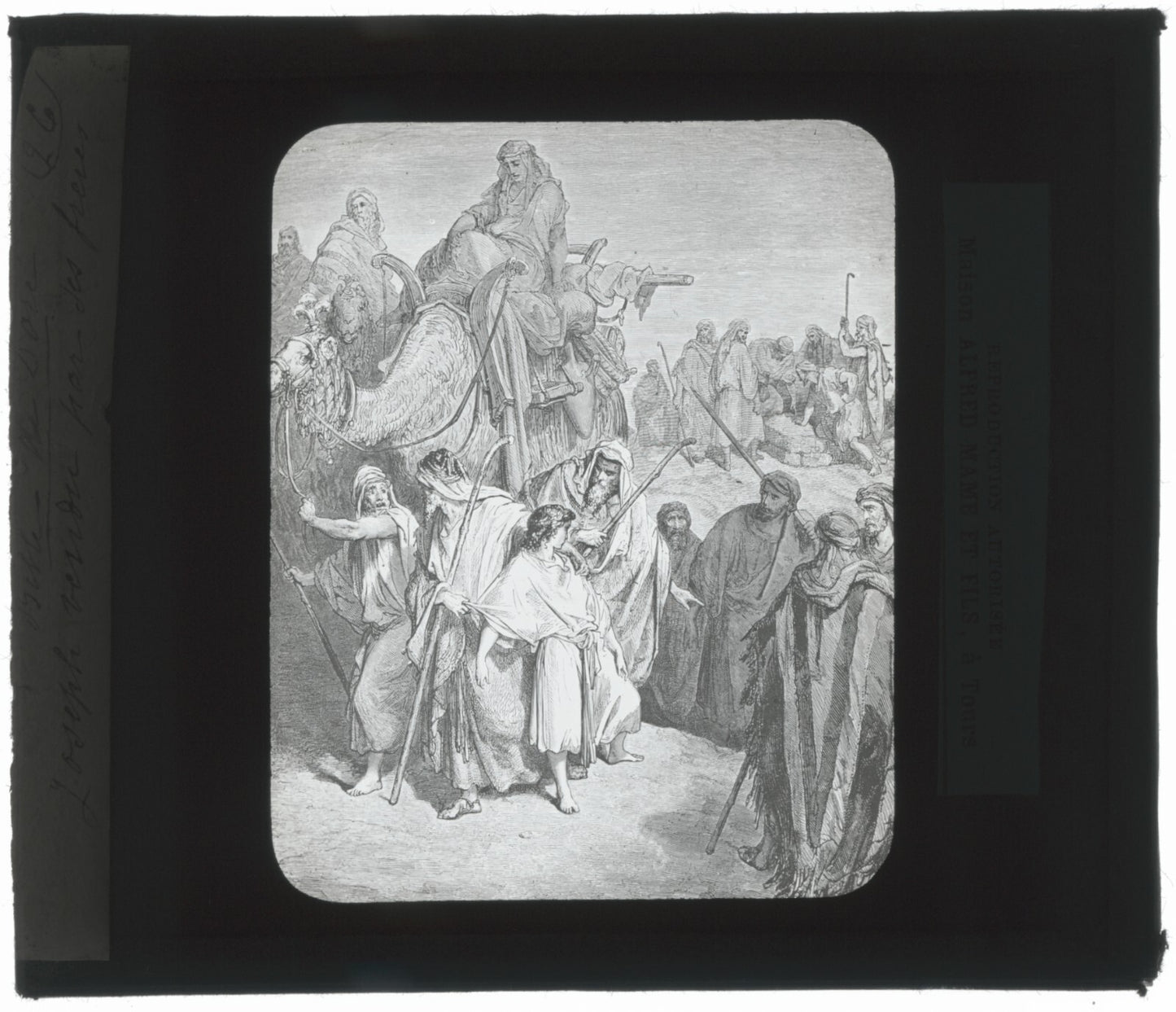Joseph et ses frères, Bible de Doré, dessin, plaque verre, positif 8,5x10 cm