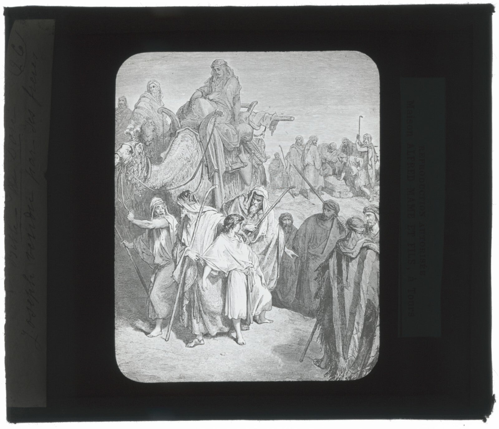 Joseph et ses frères, Bible de Doré, dessin, plaque verre, positif 8,5x10 cm