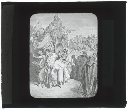 Joseph et ses frères, Bible de Doré, dessin, plaque verre, positif 8,5x10 cm