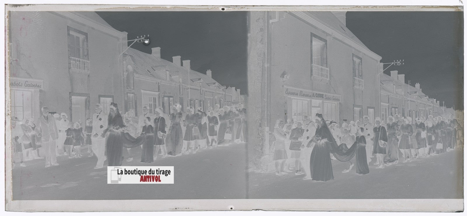 Mariage, village France, plaque verre, photo ancienne, négatif N&B 6x13 cm