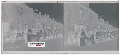 Mariage, village France, plaque verre, photo ancienne, négatif N&B 6x13 cm