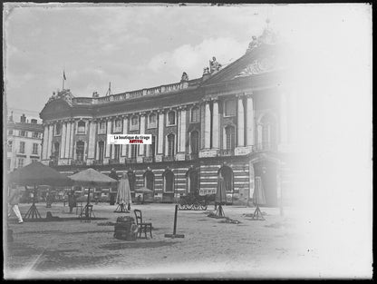 Toulouse, Capitole, Plaque verre photo ancienne, négatif noir & blanc 9x12 cm