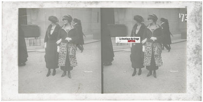 Personnages, Longchamp, Paris, plaque verre stéréoscopique, positif 8,5x17 cm