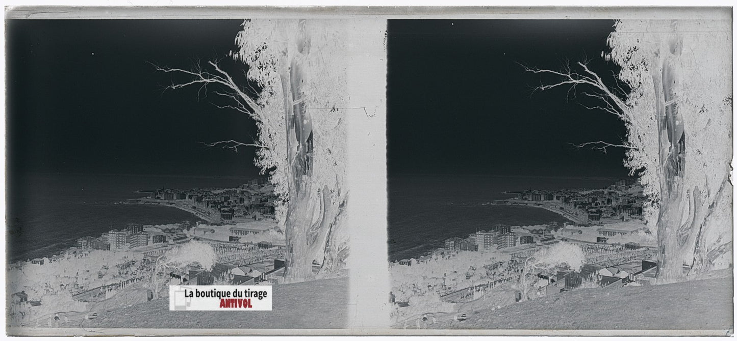 Algérie, Alger mer, plaque verre, photo stéréo, négatif N&B 6x13 cm