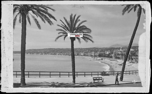 Plaque verre photo négatif noir et blanc 9x14 cm Nice, Quai des États-Unis