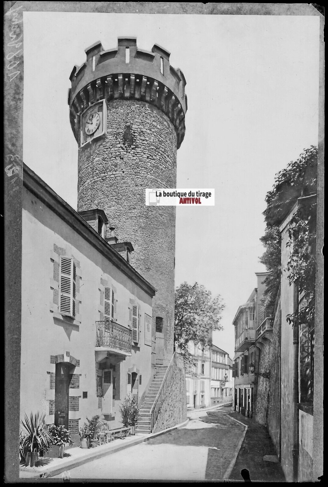 Vichy, Tour de l'Horloge, Plaque verre photo, négatif noir & blanc 10x15 cm