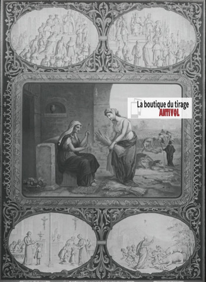 Scène religieuse, catéchisme, dessin peinture, plaque verre, positif 8,5x10 cm