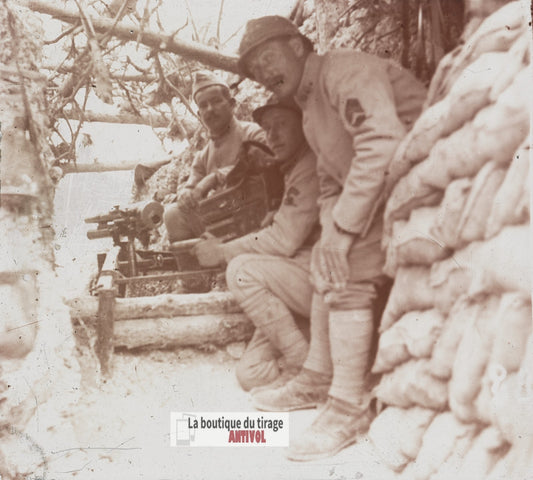 Mont Cornillet, canon, guerre WW1, plaque verre stéréo, photo 4,5x10,7 cm