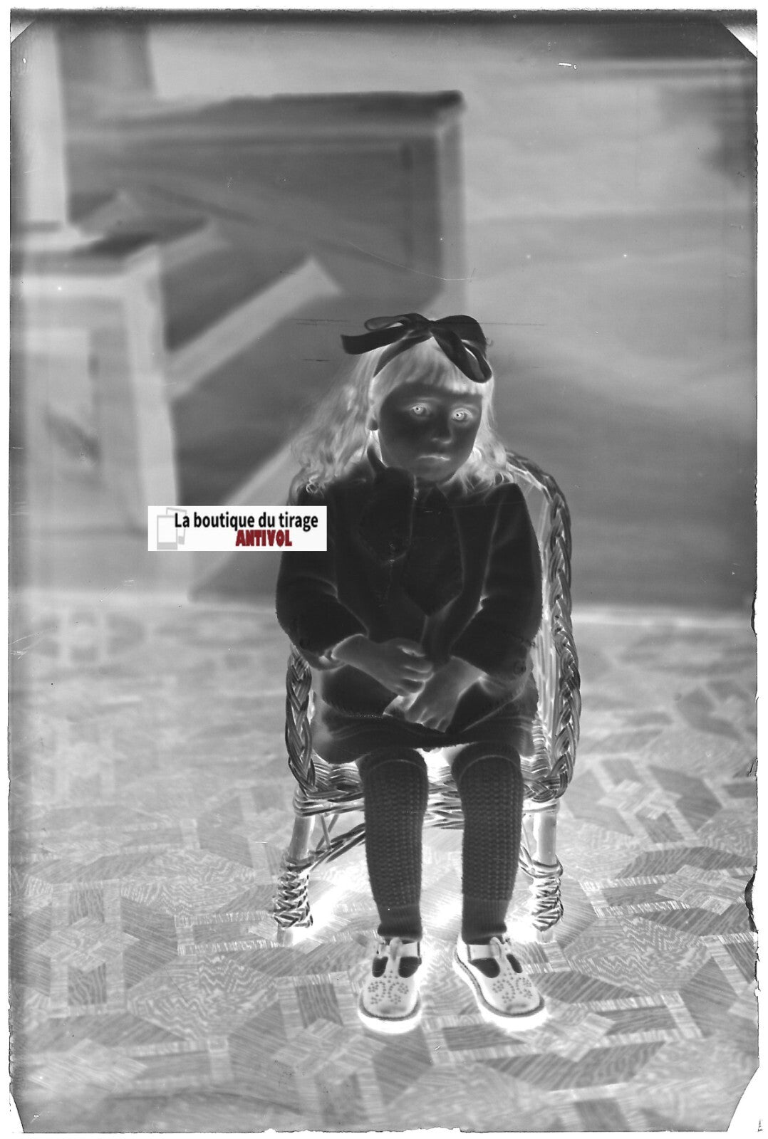 Fille, enfant, Plaque verre photo ancienne, négatif noir & blanc 10x15 cm France