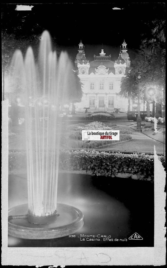 Plaque verre, photo négatif noir & blanc 9x14 cm, Monte-Carlo Monaco, casino