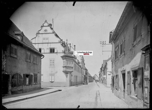 Plaque verre photo ancienne négatif noir et blanc 13x18 cm Rouffach voiture