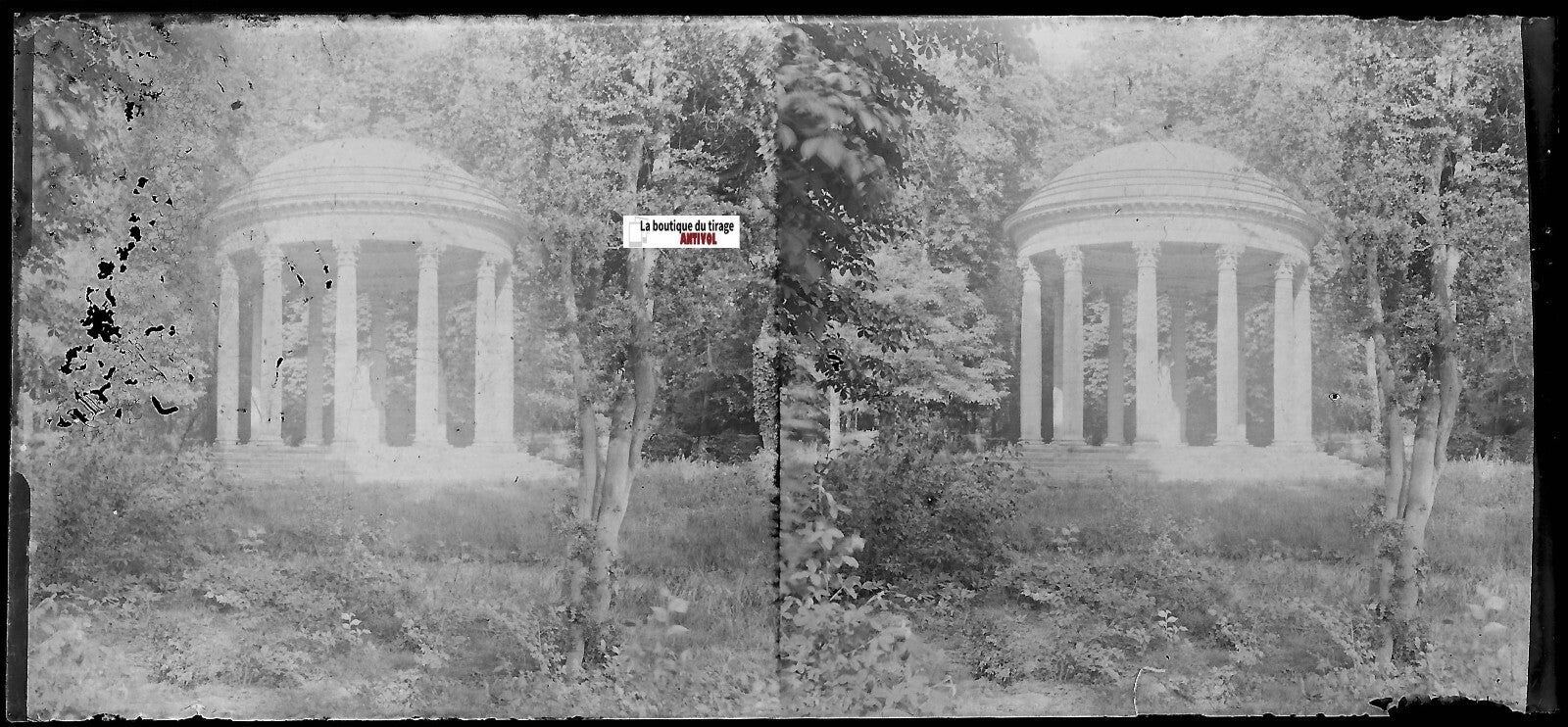 Versailles, Temple de l'Amour, Plaque verre, stéréo négatif noir & blanc 6x13 cm