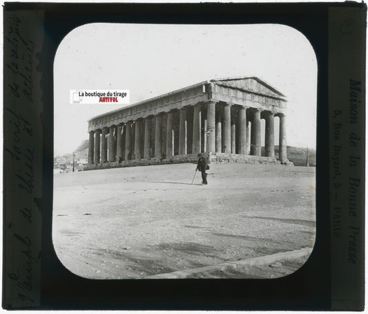 Héphaïstos, Athènes, Grèce, photo plaque verre, noir & blanc, positif 8,5x10 cm