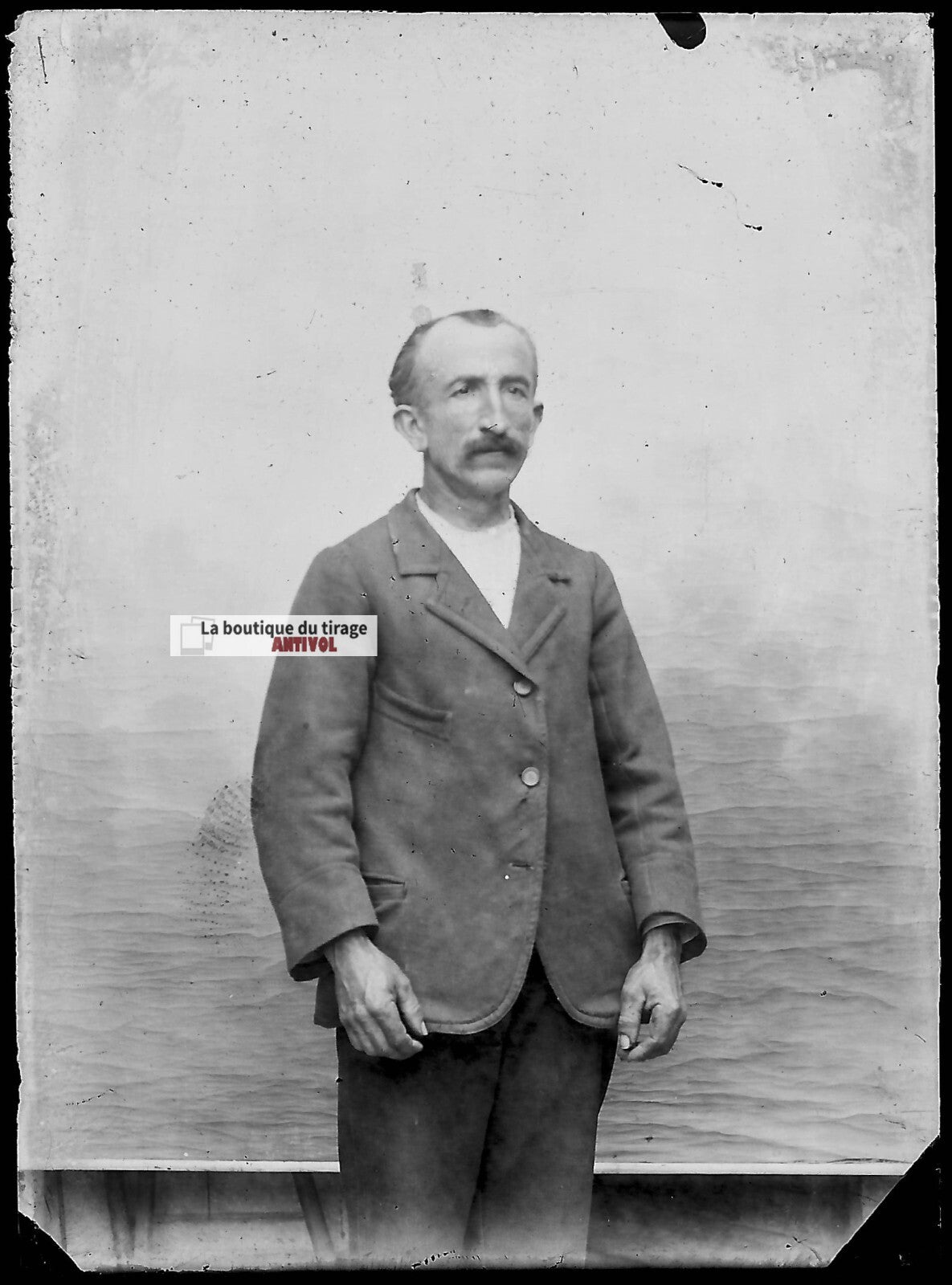 Plaque verre photo ancienne négatif noir et blanc 6x9 cm homme monsieur vintage 