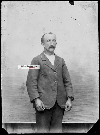 Plaque verre photo ancienne négatif noir et blanc 6x9 cm homme monsieur vintage 