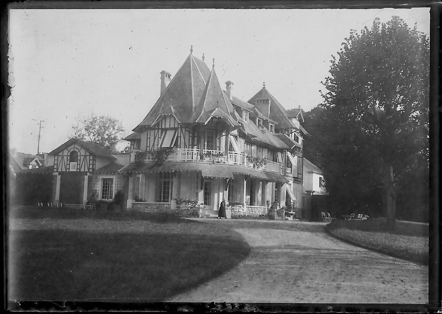 Plaque verre photo ancienne négatif noir et blanc 6x9 cm parc château France