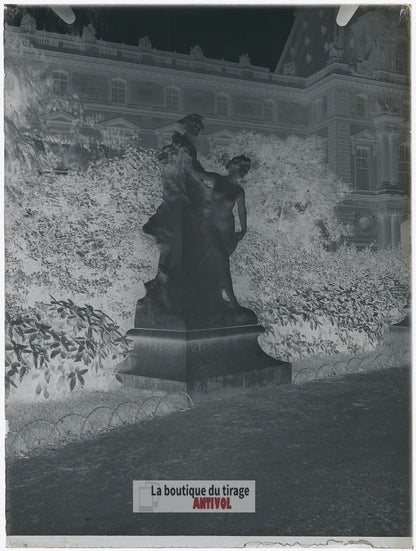 Jardin musée de Cluny, Paris, plaque verre, photo ancienne, négatif 9x12 cm