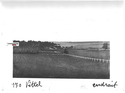 Plaque verre photo positif noir & blanc 13x18 cm Vittel hippodrome Vosges