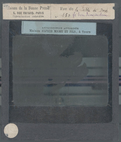 Le Bon Samaritain, Bible de Doré, dessin, plaque verre, positif 8,5x10 cm