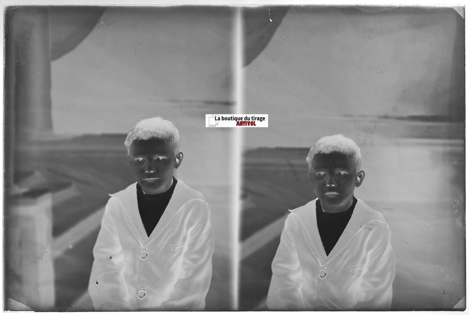Garçon, portrait, Plaque verre photo ancienne, négatif noir & blanc 10x15 cm