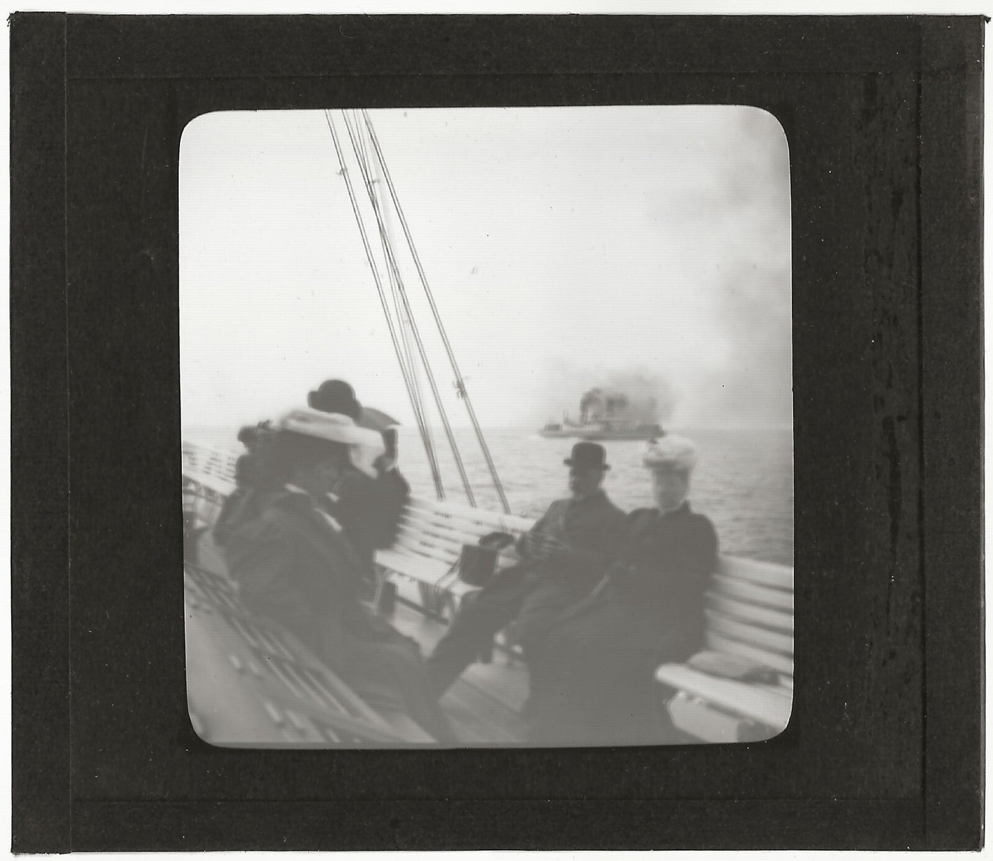 Entre Malmö et Copenhague, bateau, Suède, photo plaque verre, positif 8,5x10 cm