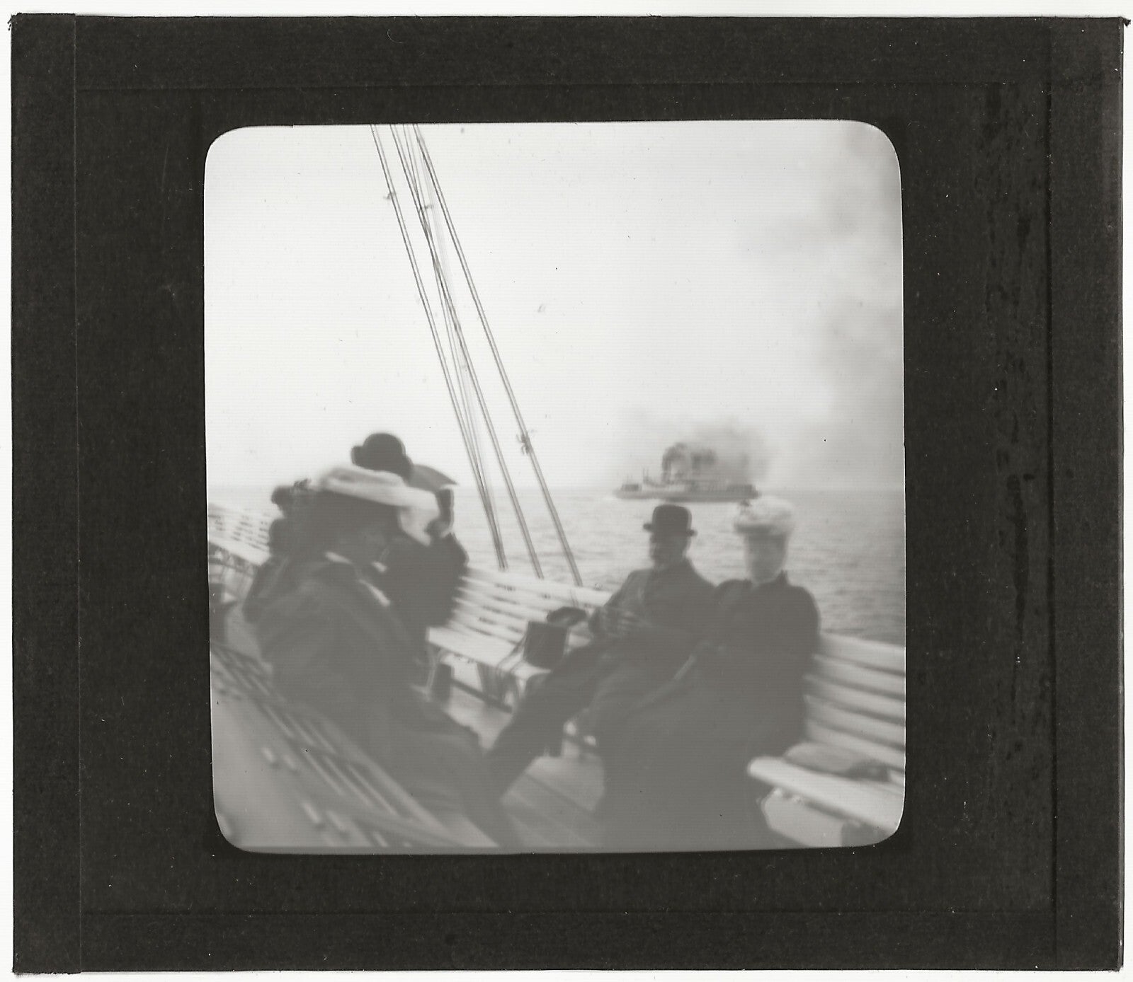 Entre Malmö et Copenhague, bateau, Suède, photo plaque verre, positif 8,5x10 cm