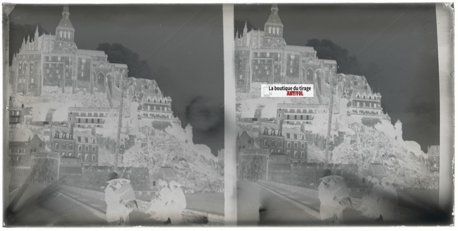 Le Mont-Saint-Michel, Normandie, plaque stéréo ancienne verre, négatif 9x18 cm