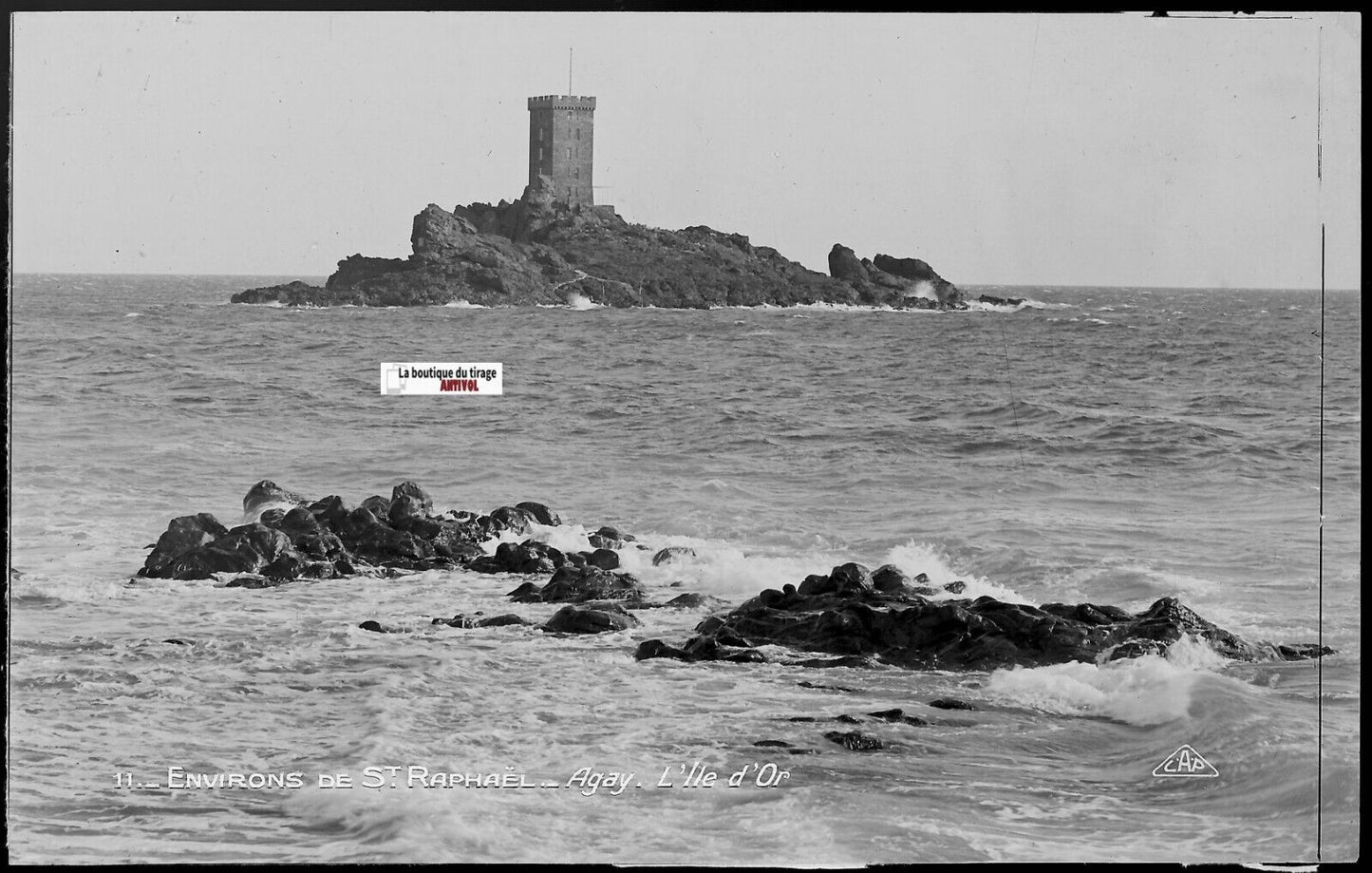 Agay, île d'Or, paysage, mer, Plaque verre photo, négatif noir & blanc 9x14 cm