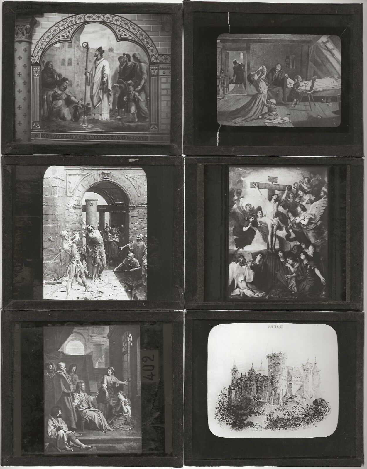 Rouen, Scènes religieuses, photos plaques de verre, lot 10 positifs 8,5x10 cm