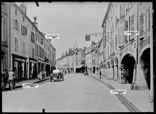 Plaque verre photo négatif noir et blanc 13x18 cm Remiremont voitures Vosges